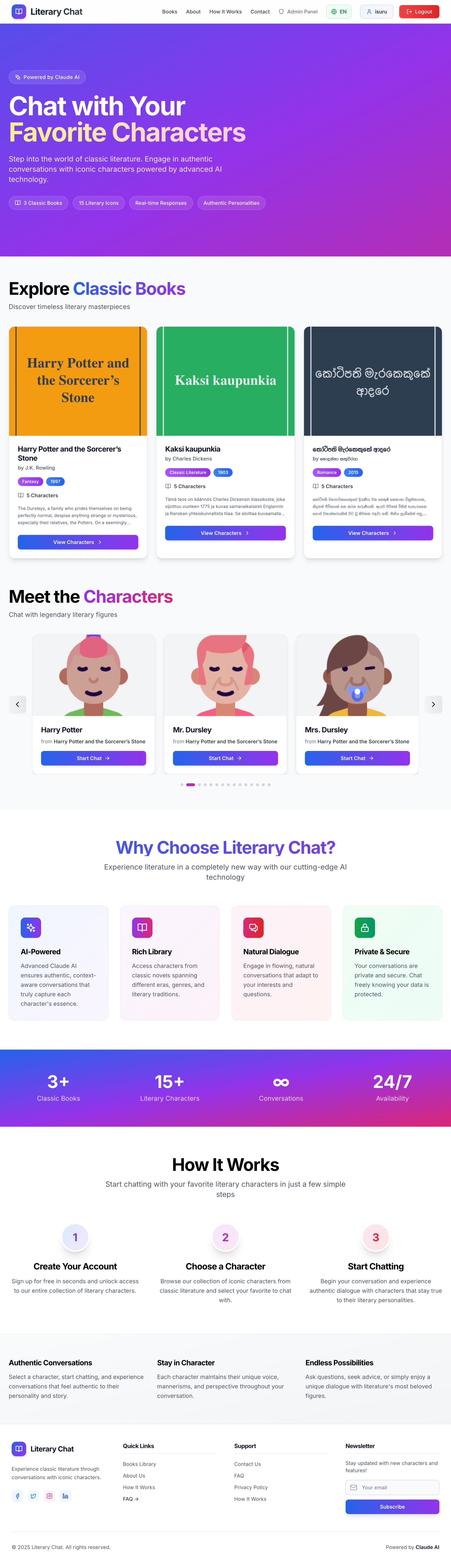 Literary Chat Landing Page